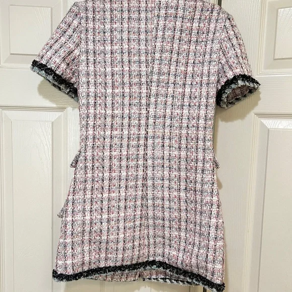 women Sz medium Enchanted Tweed mini Shirtdress quite luxury‎ old money pockets - Picture 7 of 16